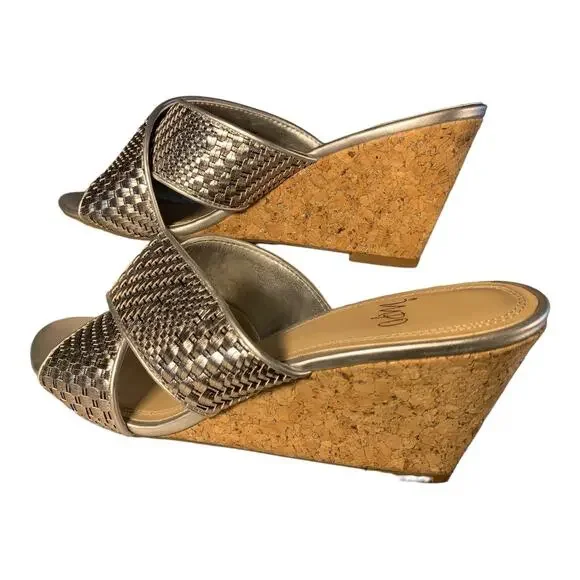 Impo Women's Silver Criss Cross Slip On Cork Wedge Sandals 9.5 - Picture 3 of 6
